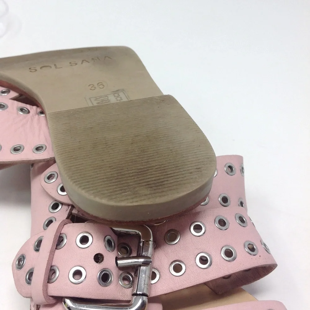 Sol Sana Pink Studded Foster Leather Sandals 36/6 - Picture 9 of 9